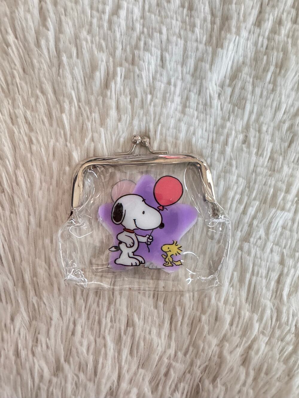 Snoopy and Woodstock with a pink ballon clear coin purse vintage style